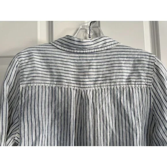 Artisan NY Womens 100% Linen Tunic Top White Blue Striped Coastal Cover Up Small - Picture 4 of 7